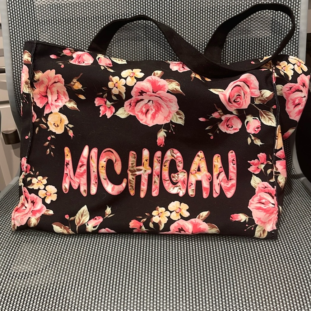 Floral black tote “Michigan” tote bag